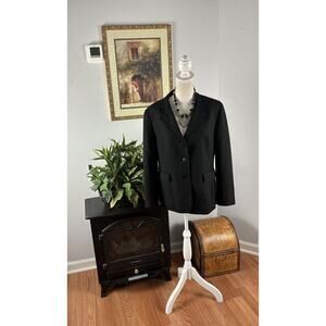 Talbots Women's 10P Jacket Black Long Sleeve 3 buttons Faux Pockets Collared